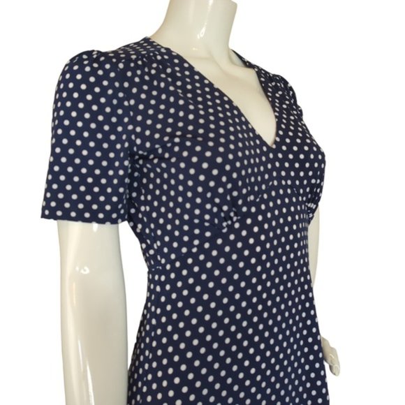 Michael Kors Navy Blue Polka-Dot A-Line Ruffle Dress SZ S - Picture 6 of 16
